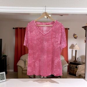 Terra & Sky Pink and White Striped Tie-Dye Short Sleeve V-neck T-Shirt Size 1X